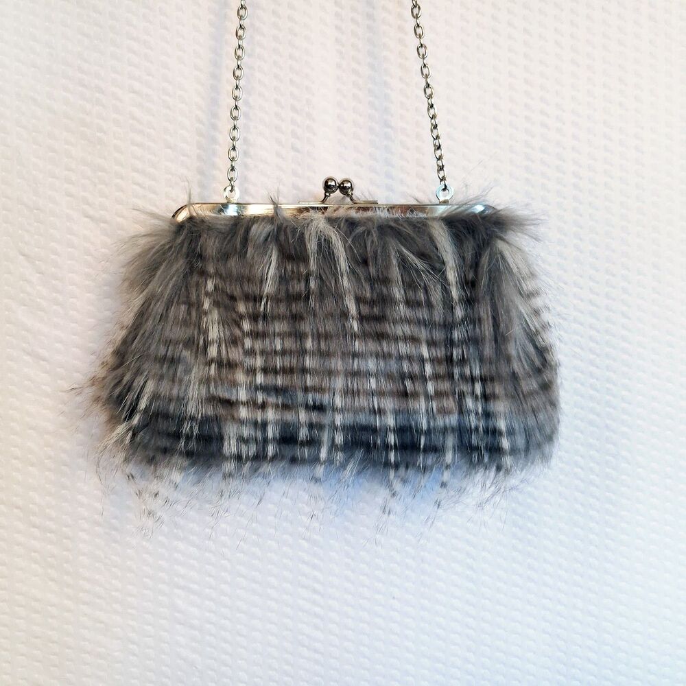 Z Gallerie Gray Faux Fur Evening Crossbody Clutch